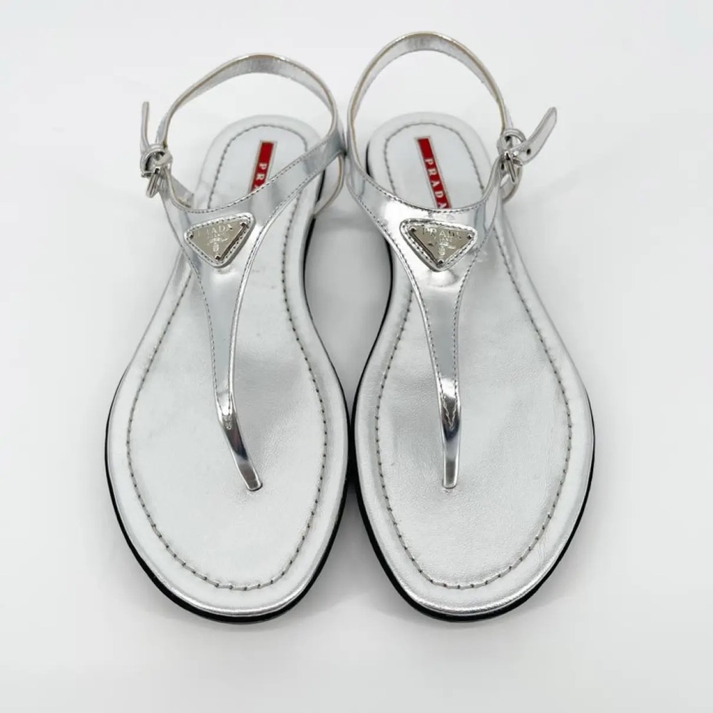 Prada White Patent Leather Thong Sandals